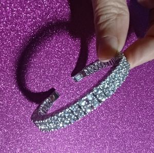 Bling CZ diamond trillion 925 Sterling Silver bangle